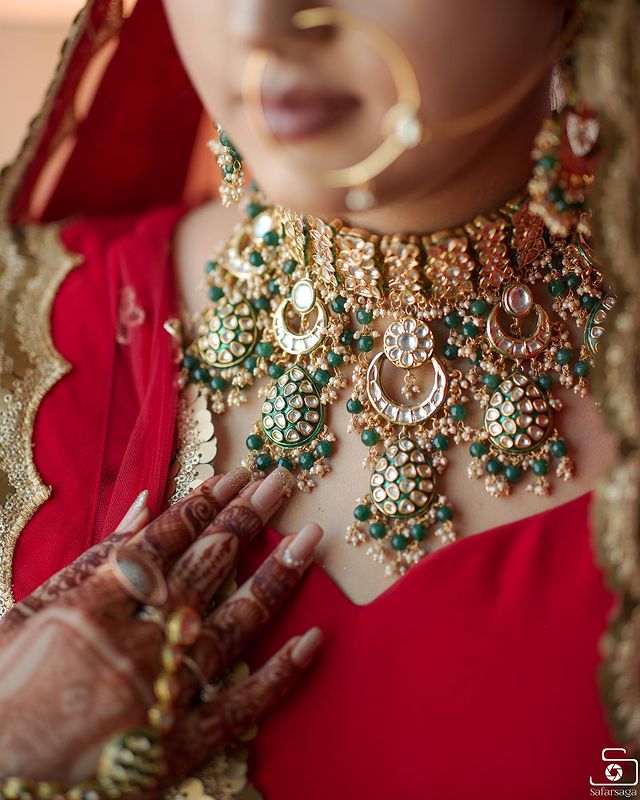 Jadau indian bridal jewelry set with uncut polki stones