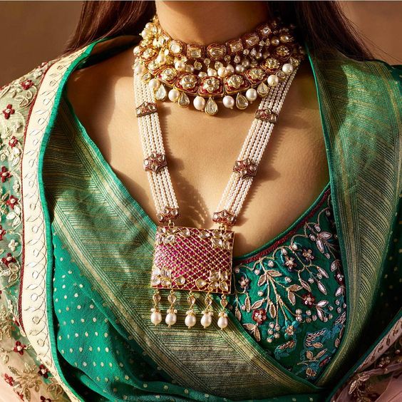 Meenakari long necklace with pearl strands and choker