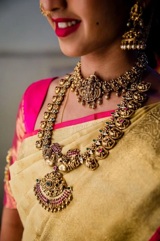 beautiful temple indian bridal jewelry with meenakari work