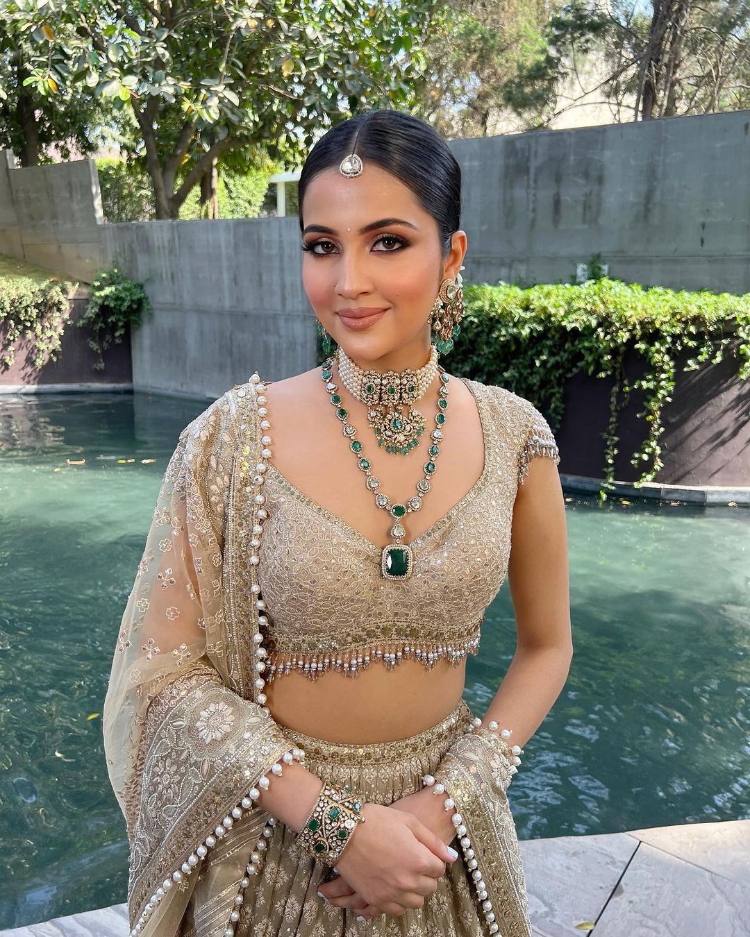 Nude Indian Engagement Makeup Look in Lehenga - engagement look for bride