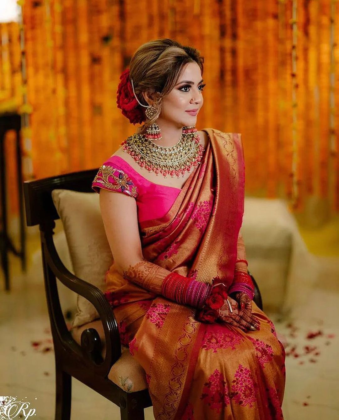 Dramatic Lids Traditional Engagement Makeup Look in Saree