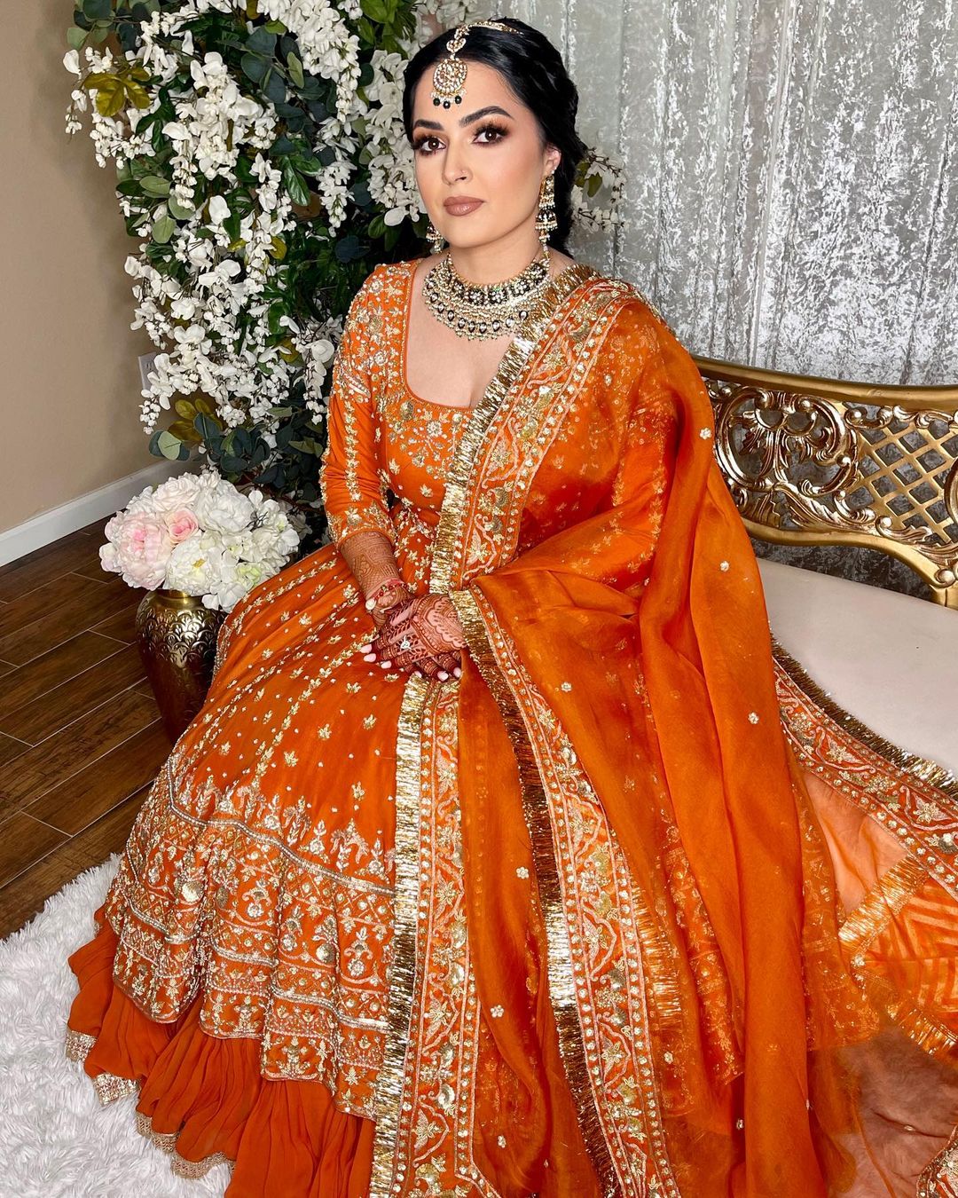 Burnt Orange Sharara Engagement Dress for Bride - Pakistani ring ceremony dress - engagement dress for women