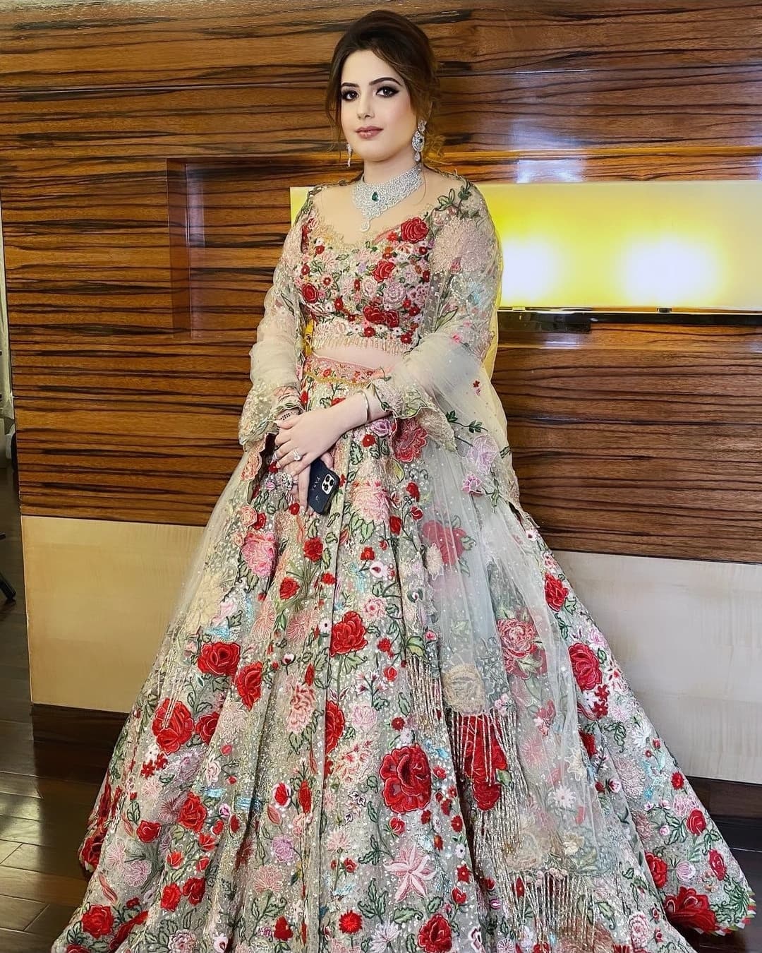 floral embroidery lehenga engagement dress for women