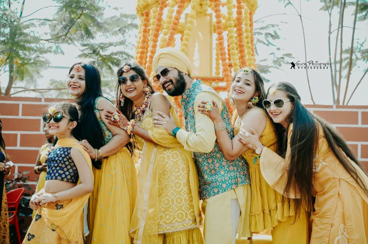 Haldi photoshoot poses with siblings/sisters