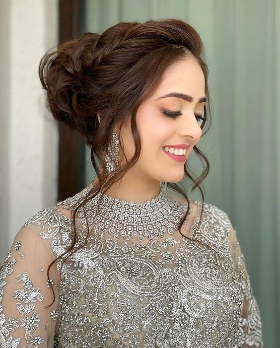 Image of Updo hairstyle for long one-piece dress