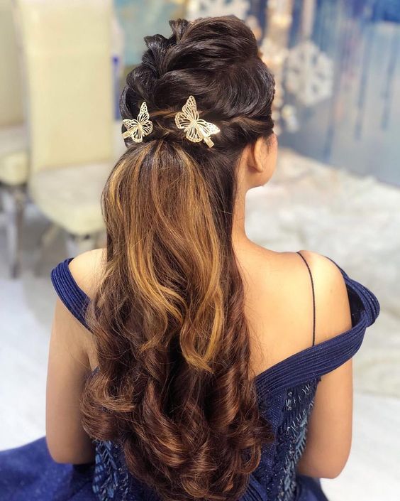 voluminous pony hairstyle for gown for medium hair