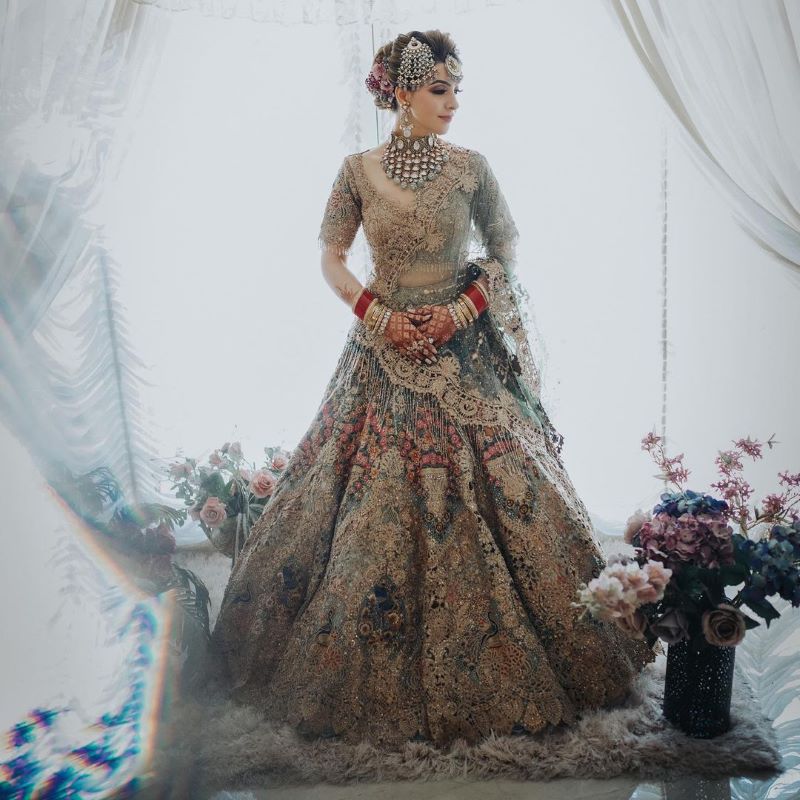 full look in lehenga bridal photoshoot poses 