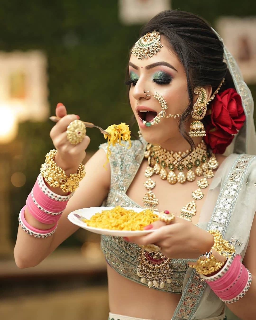 solo bridal photoshoot poses with food