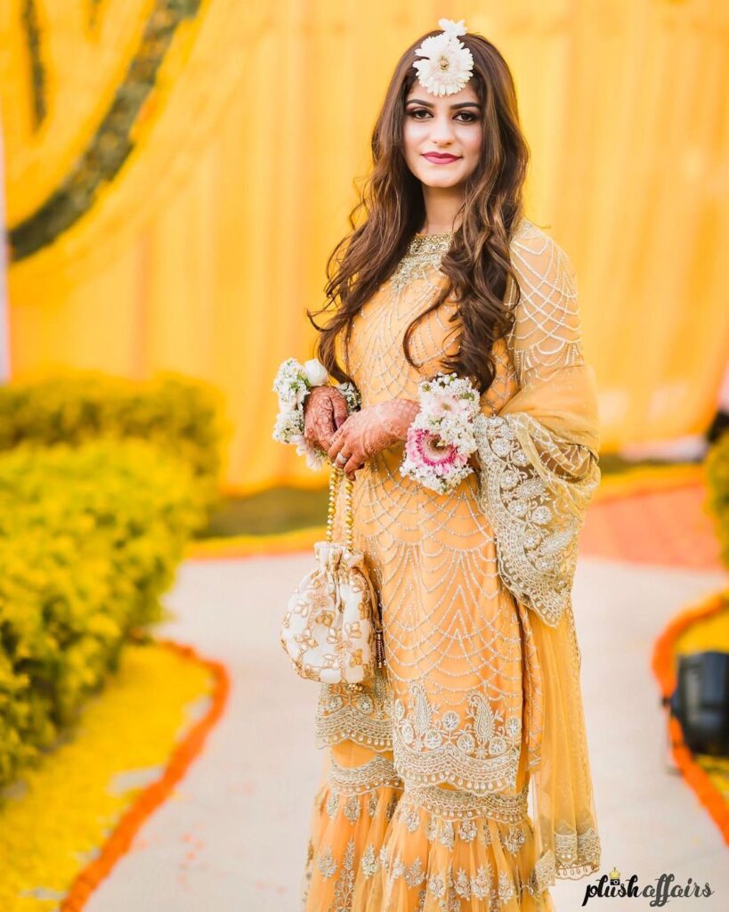 Pakistani sharara suit haldi dress for bride - trendy haldi look