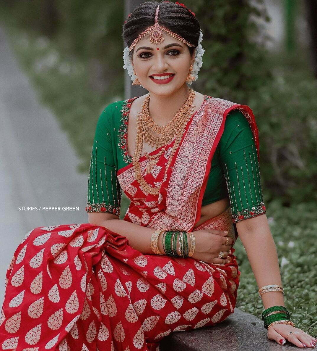 Red South Indian wedding Kanjeevaram saree
