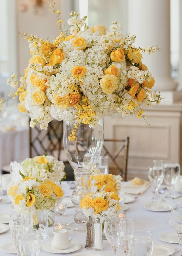 white and yellow flower table centrepiece decoration