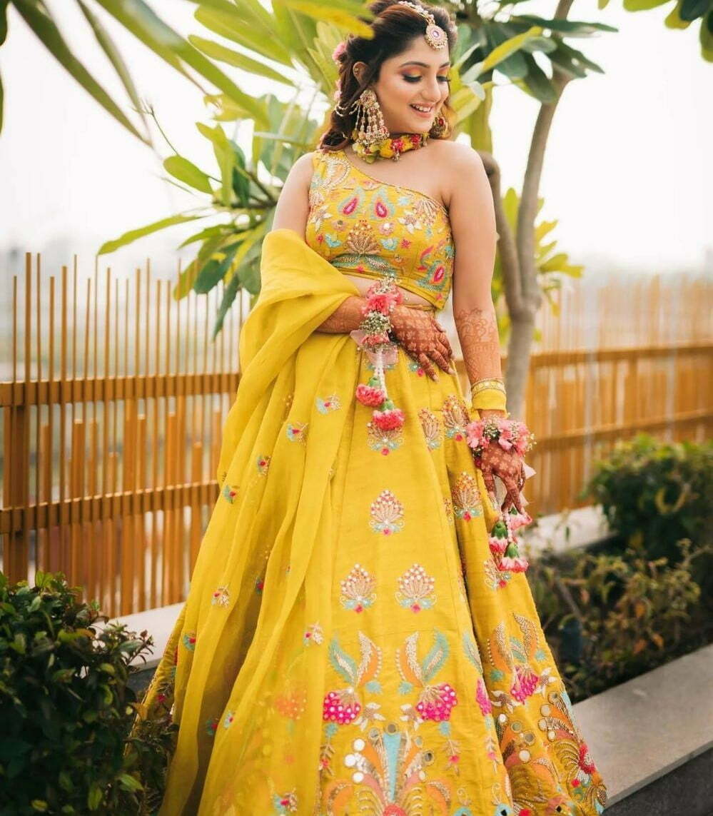 Yellow lehenga choli Haldi dress for bride