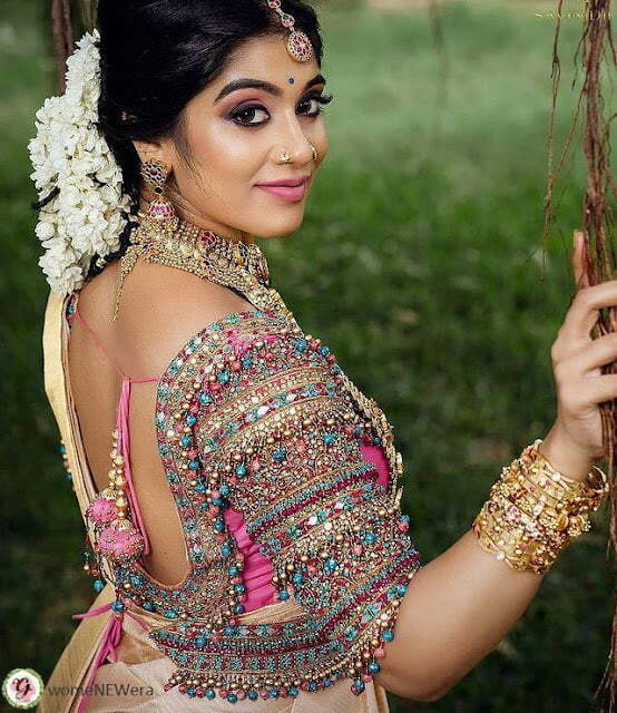 embellished south indian bridal back blouse design