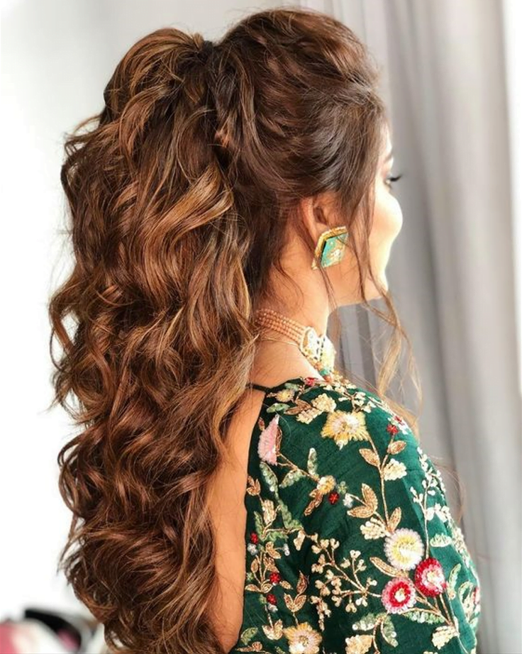 Easy Open Hair & Curly Braided Modern Hairstyle for Lehenga