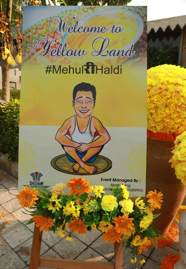 creative cartoon haldi signboard decoration for groom