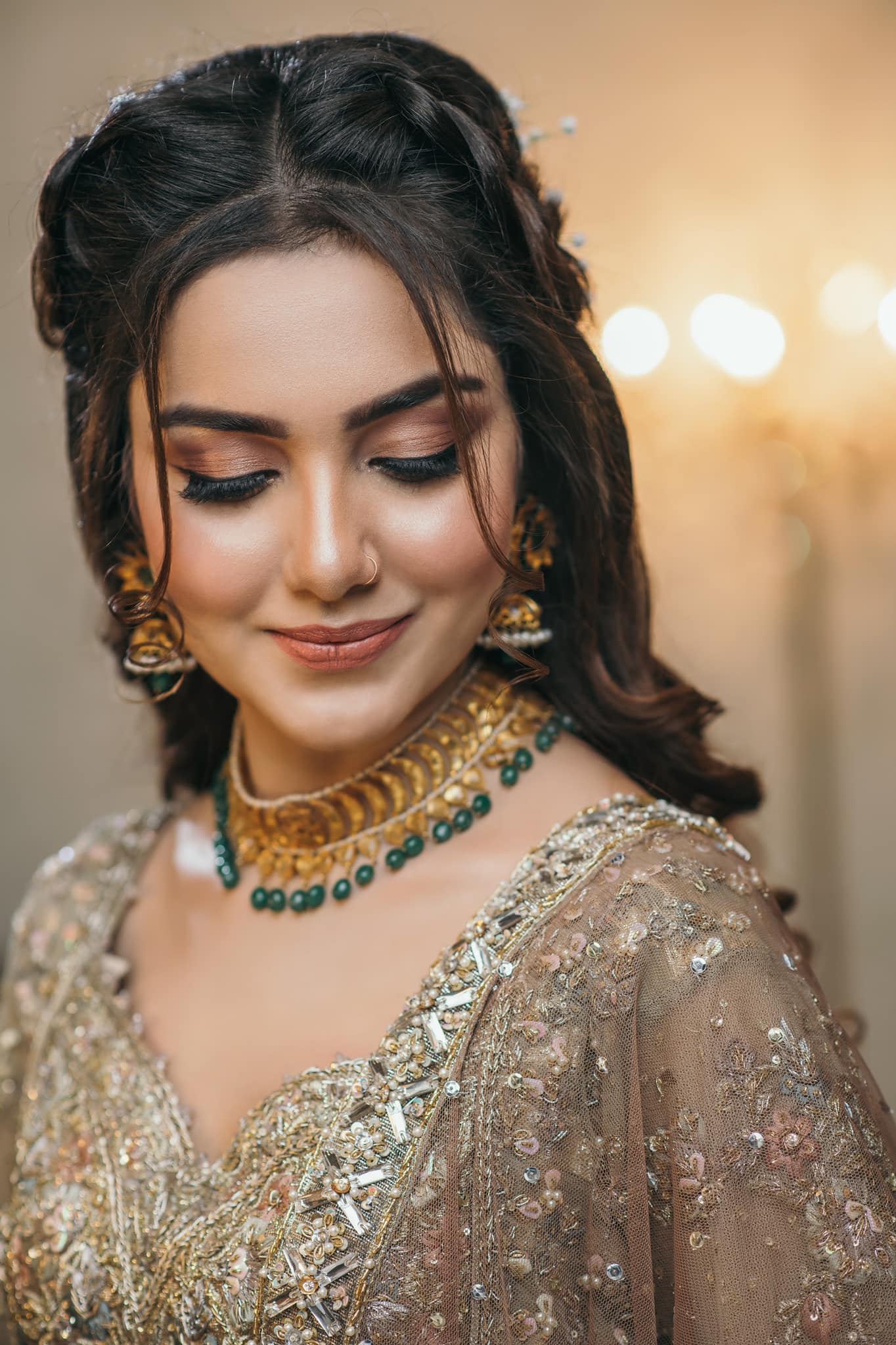 Bronzed Makeup Look for Engagement in Lehenga - engagement look for bride