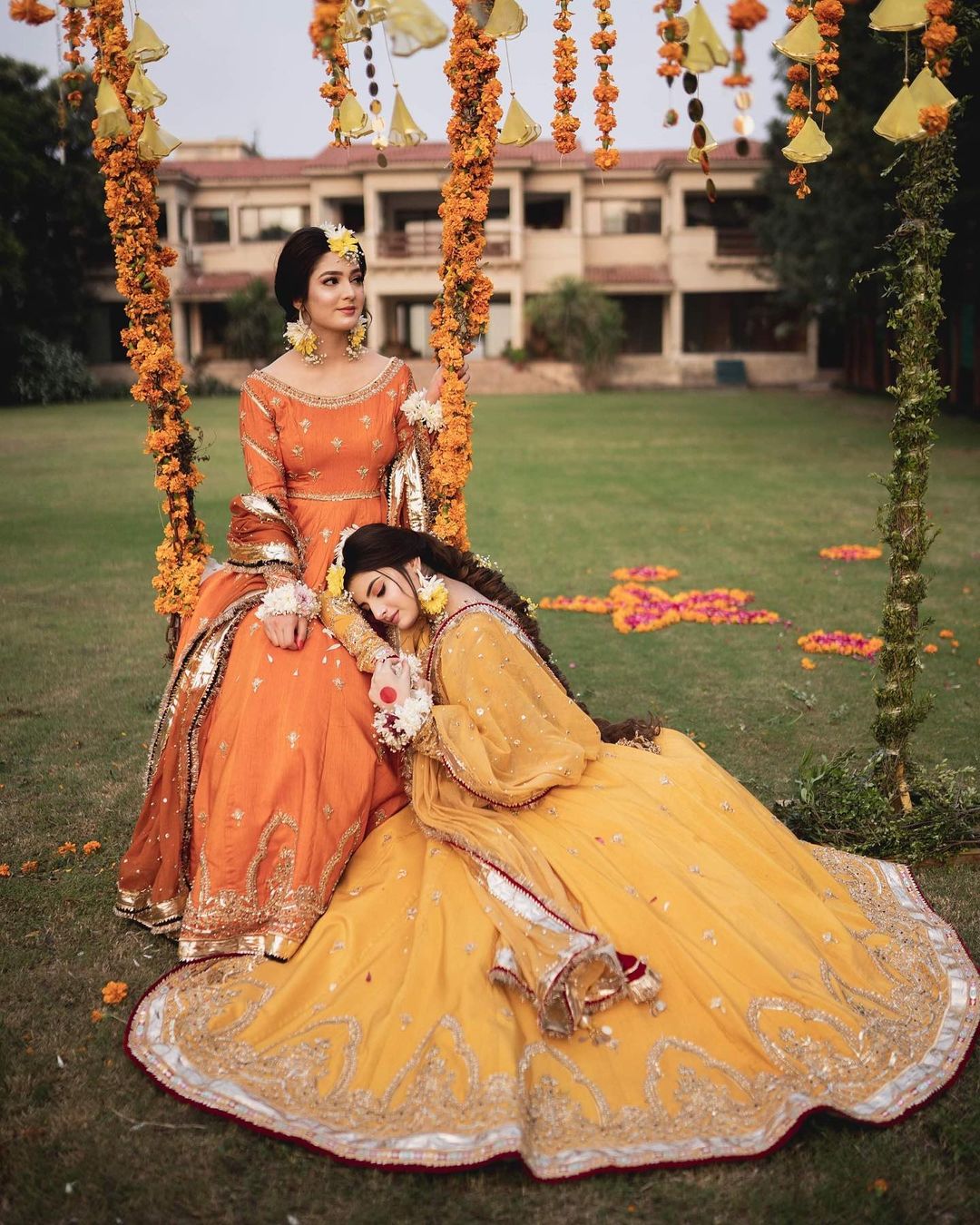 haldi poses with sister - Haldi photoshoot poses with sister and friend