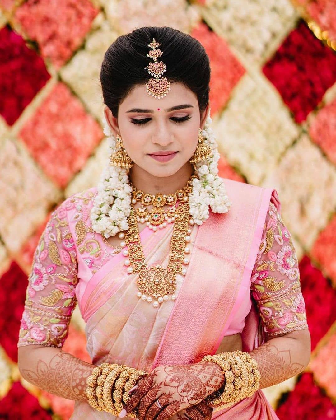 Simple South engagement makeup look traditional - latest engagement look for bride
