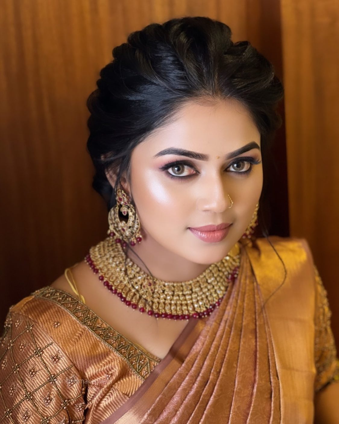 south indian bridal makeup featuring glass skin and nude lips 