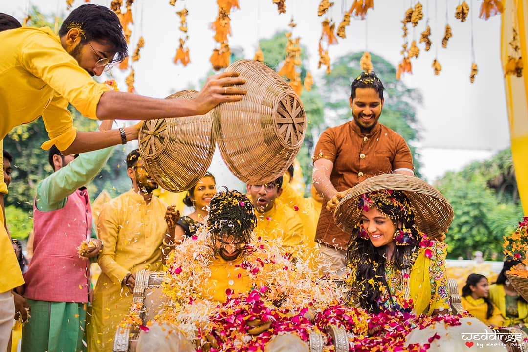 couple haldi poses for bride and groom 