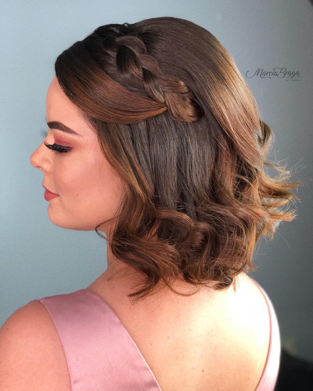 crown braid hairstyle for gown for short hair