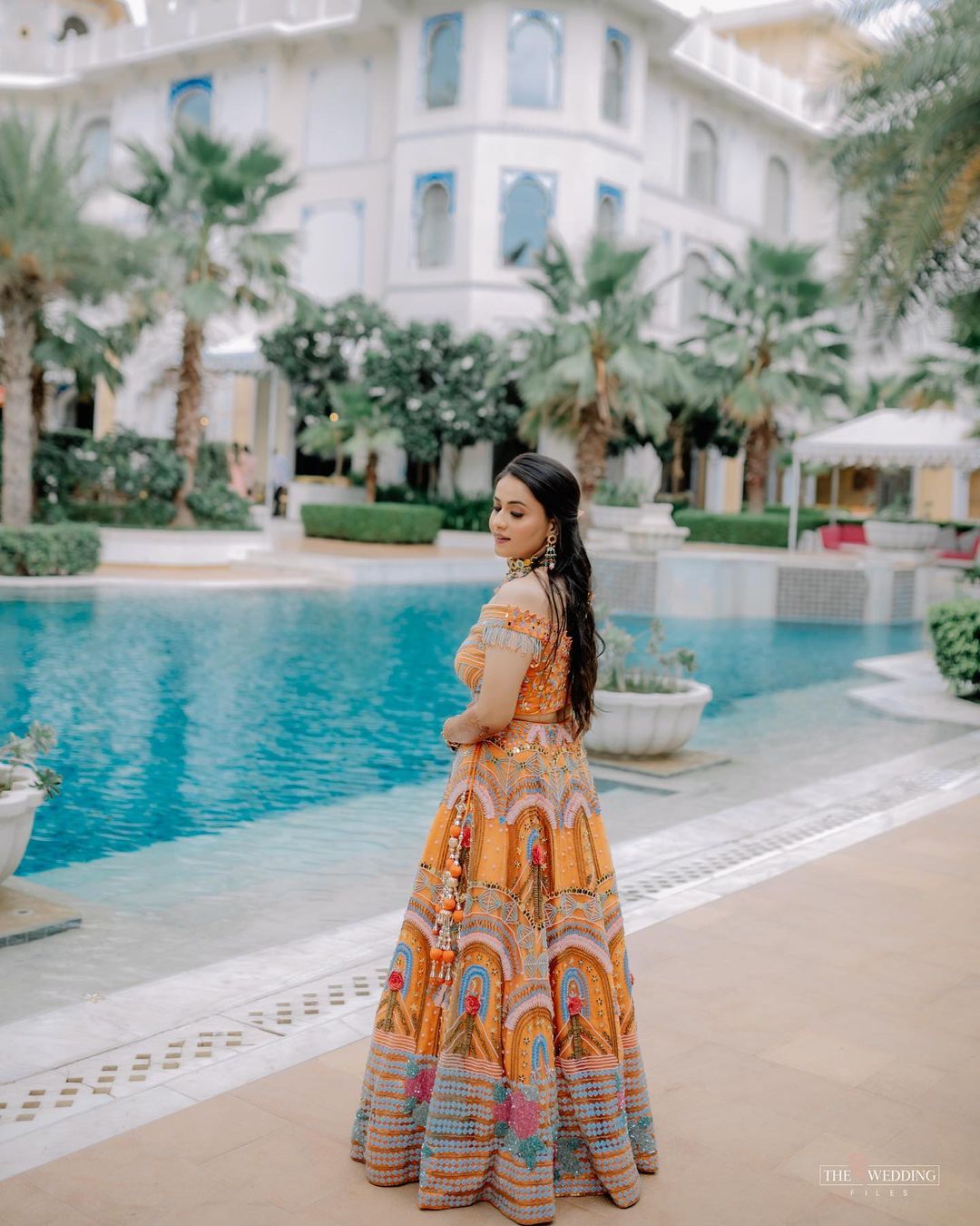 off-shoulder haldi dress for bride