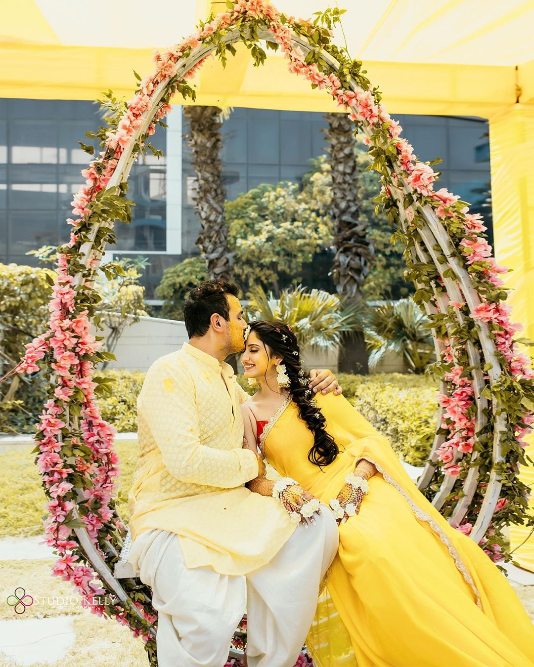 Haldi photoshoot poses for bride and groom- haldi pics of bride and groom