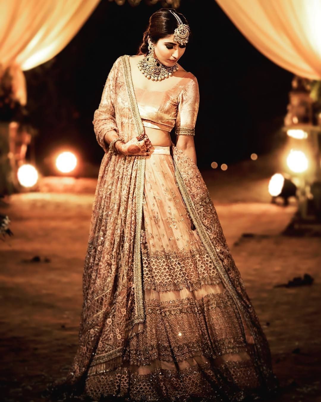 modern golden lehenga for reception