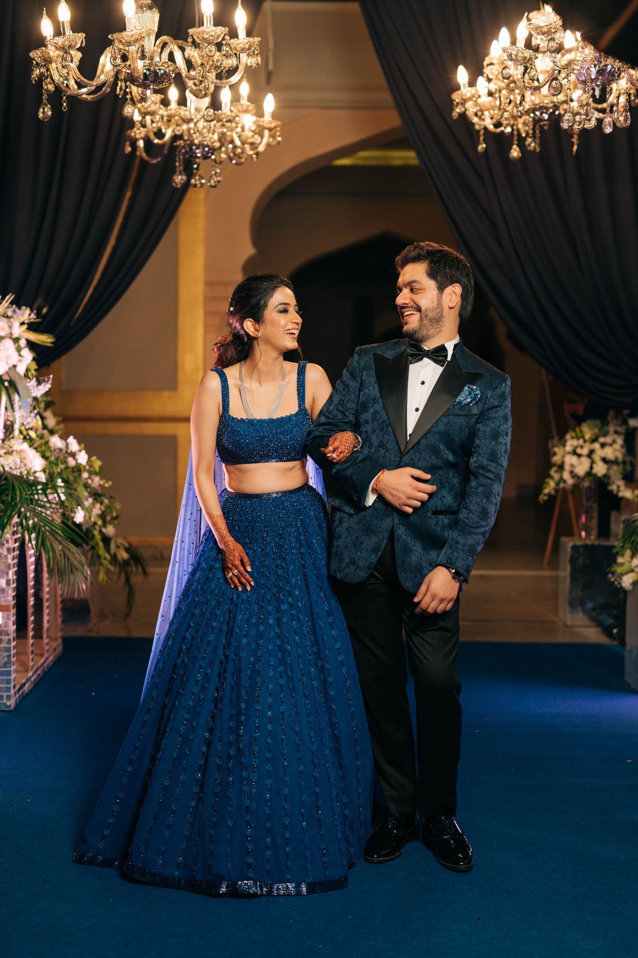 dark blue bridal wedding reception lehenga