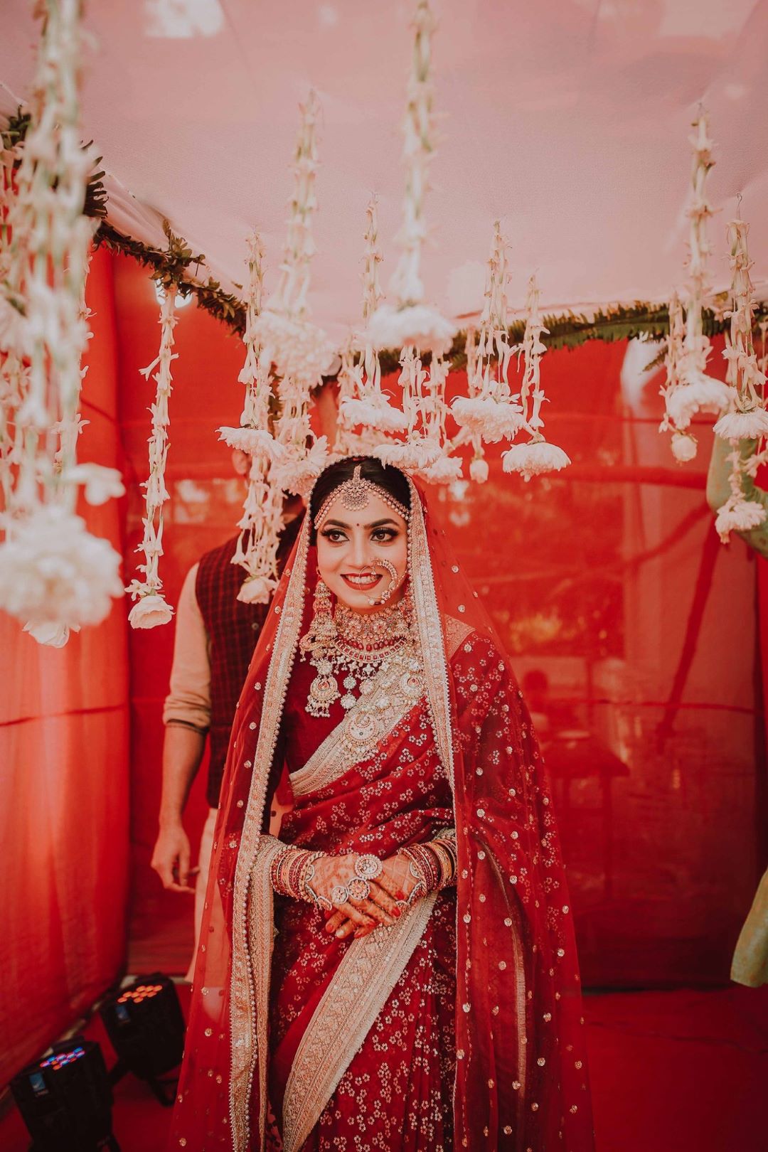 red sari with dupatta