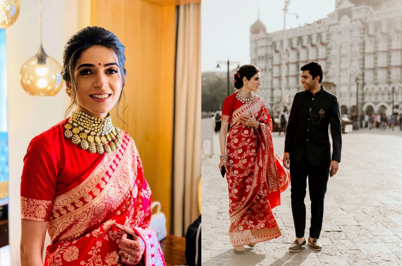 sabyasachi red wedding saree in banarasi silk 