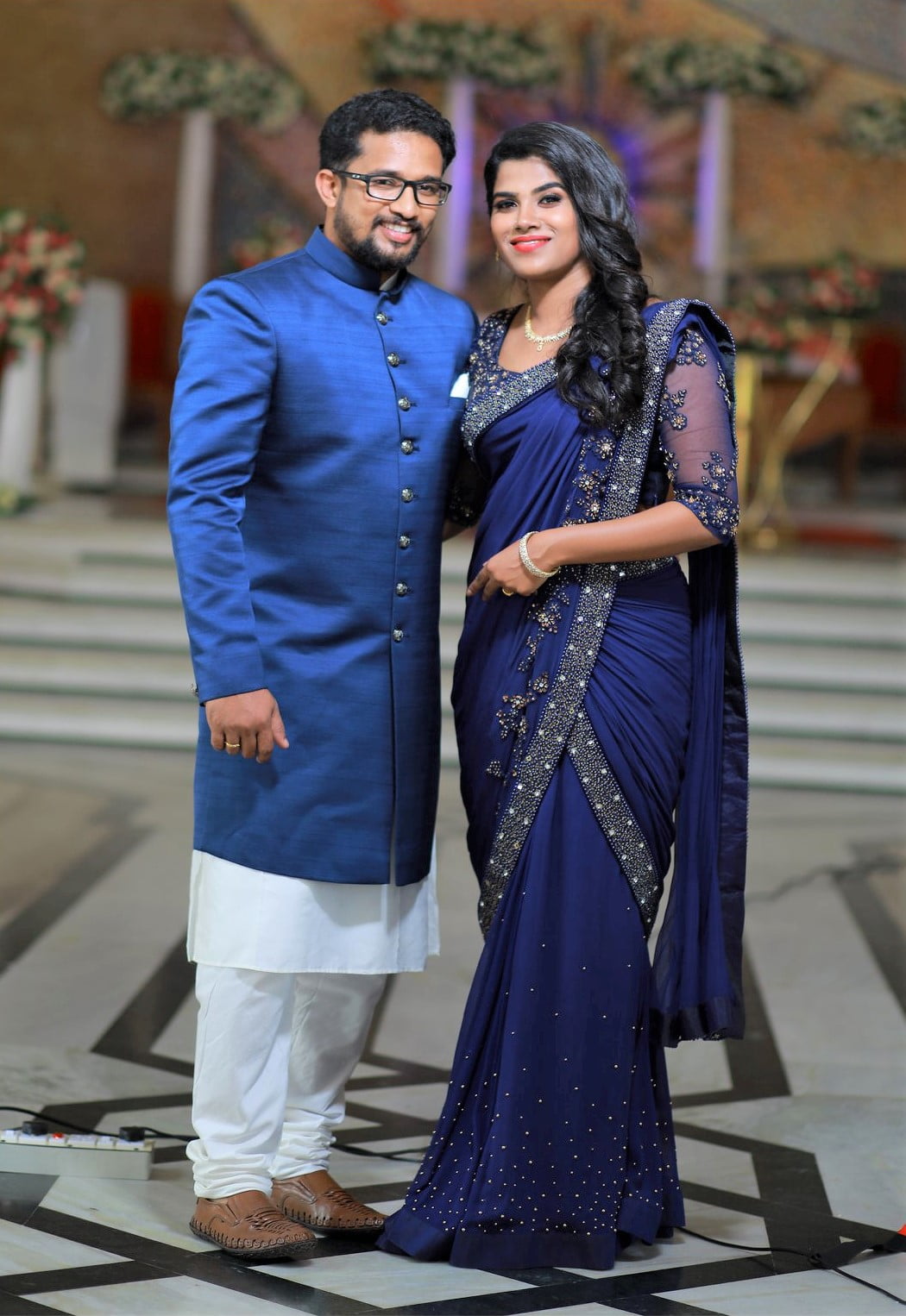 blue designer reception saree for bride