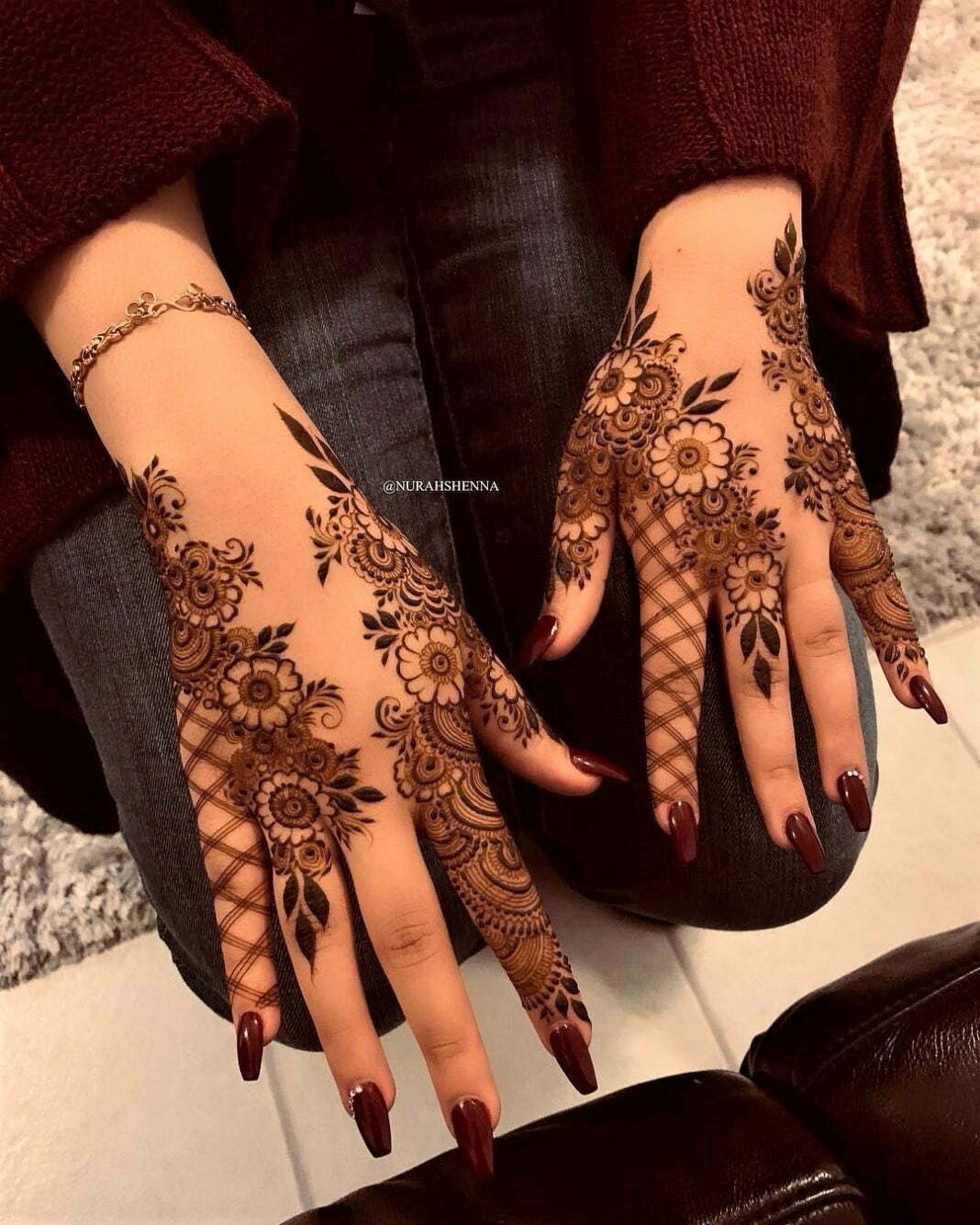 arabic flower mehndi design for back side for bride and bridesmaid