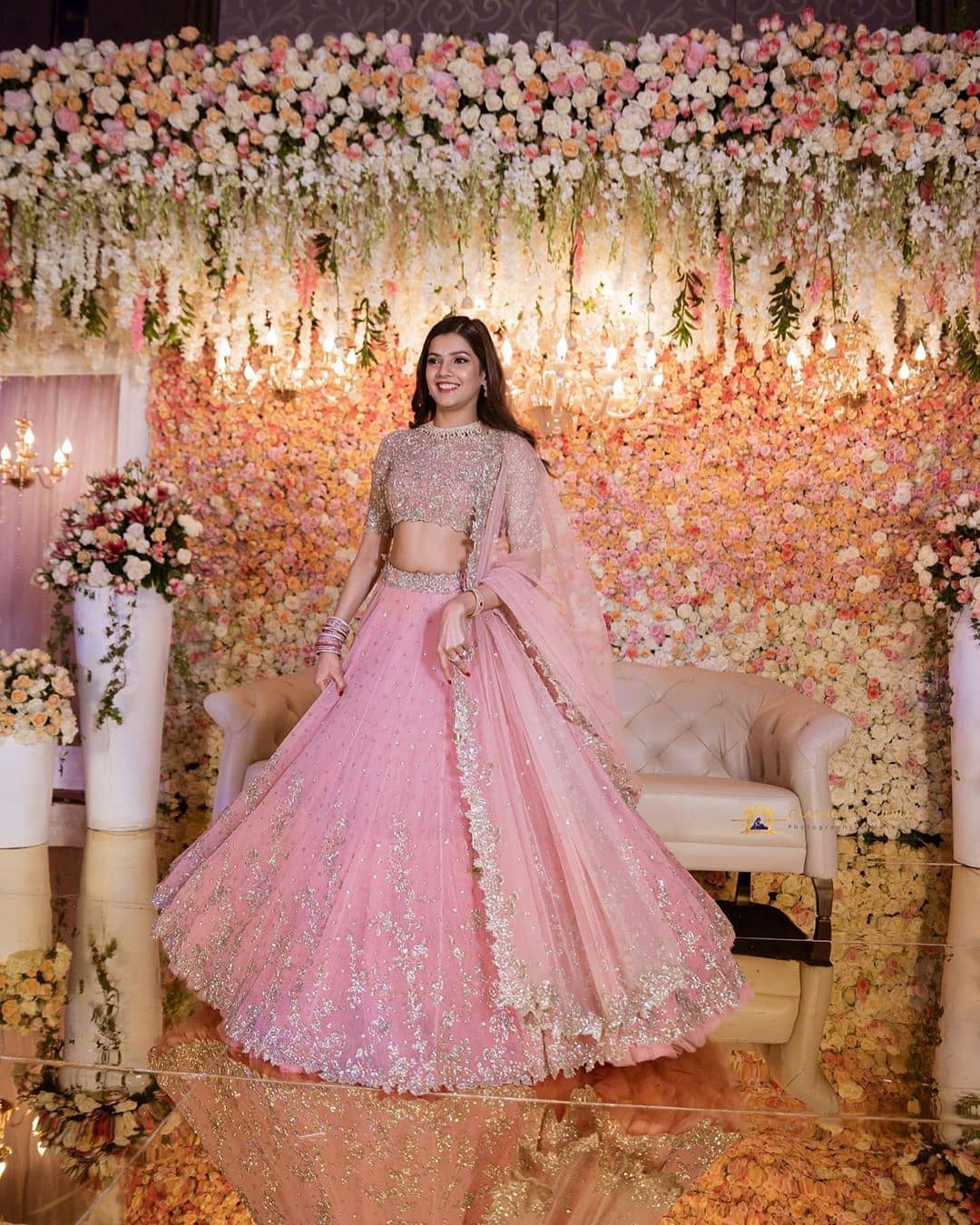 latest baby pink reception lehenga for indian bride 