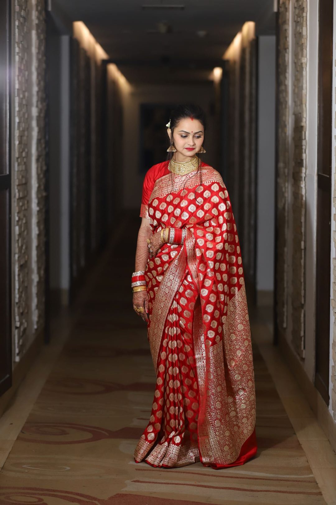 red bridal saree in silk for wedding