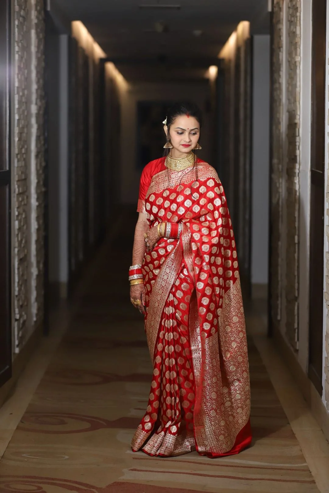 red bridal saree in silk for wedding