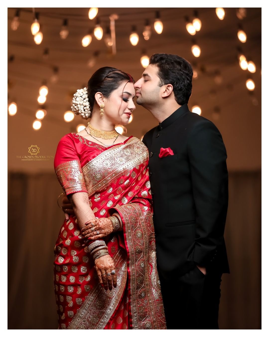 red banarasi saree for wedding with silver zari