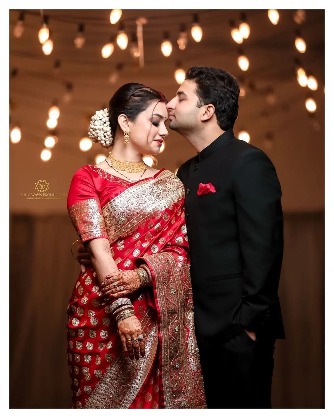 red banarasi saree for wedding with silver zari