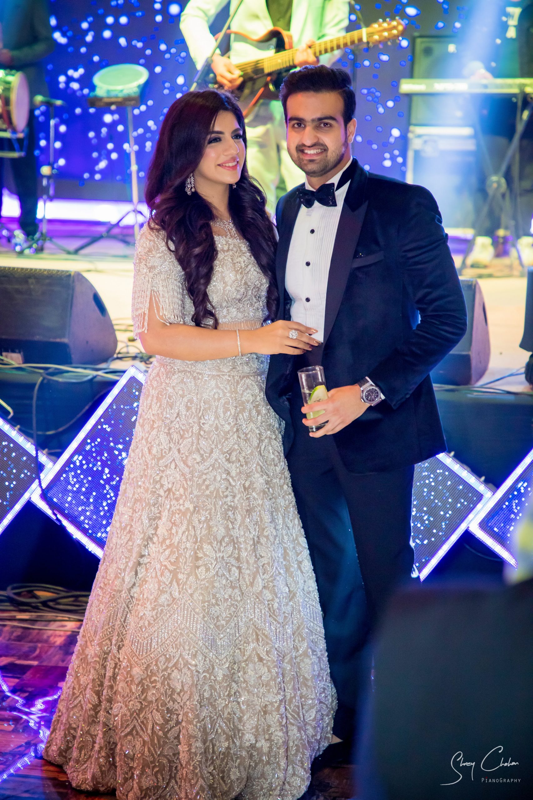 white lace skirt with statement top for reception