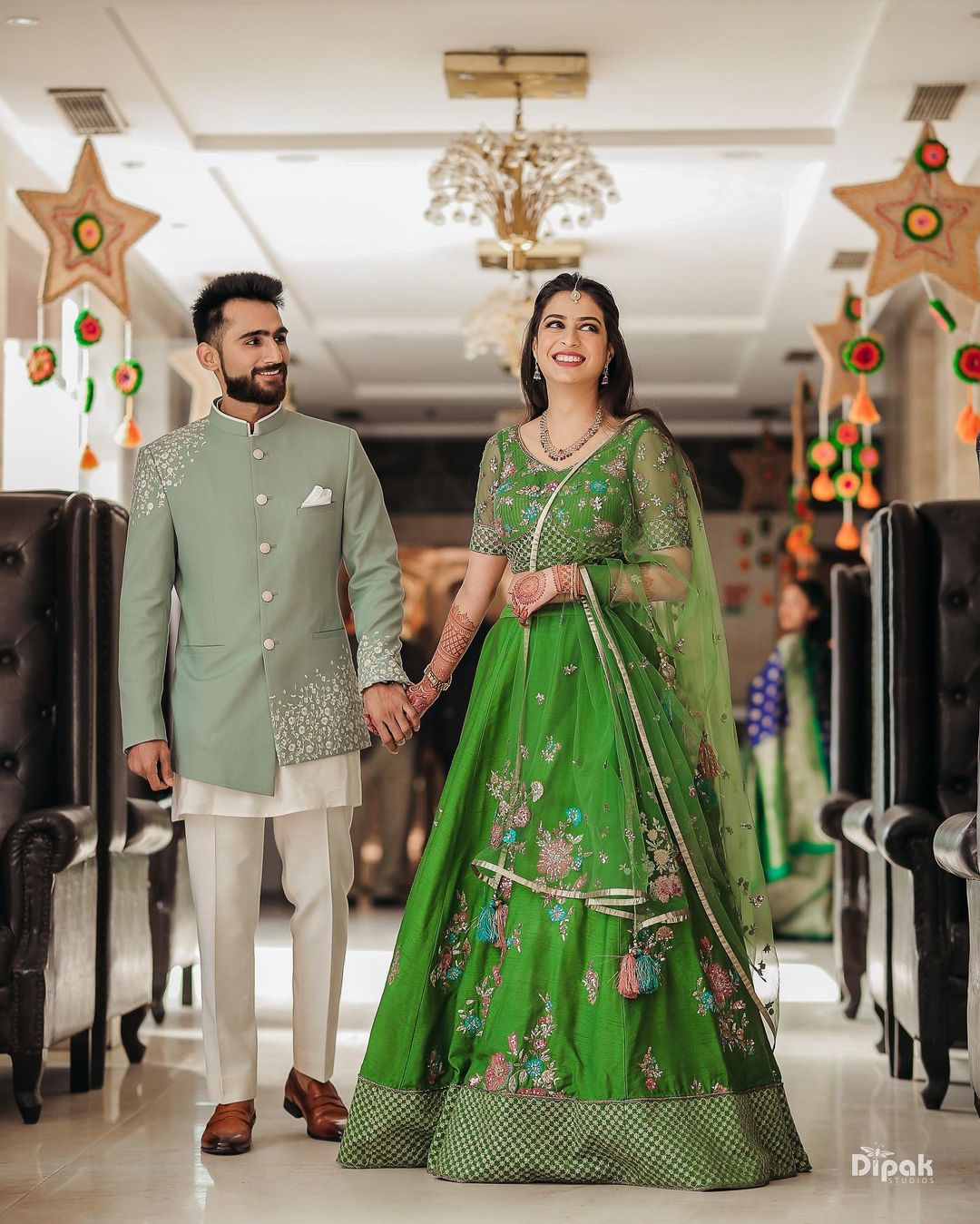 latest light green lehenga choli for mehndi for bride