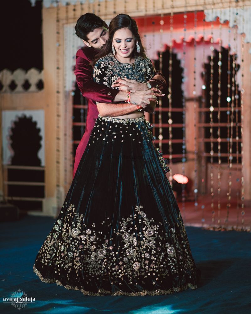 black velvet indo western bridal lehenga for wedding reception 