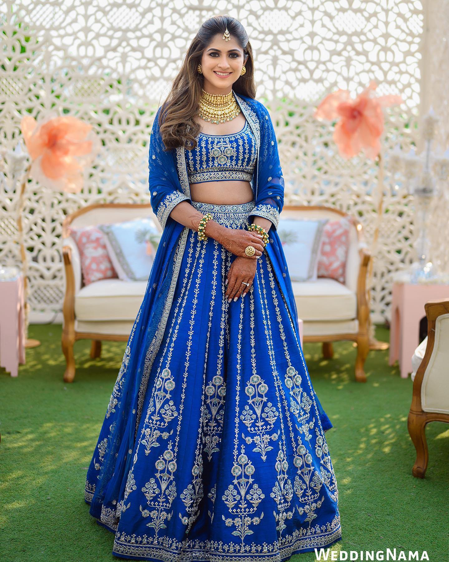 blue engagement lehenga dress for bride