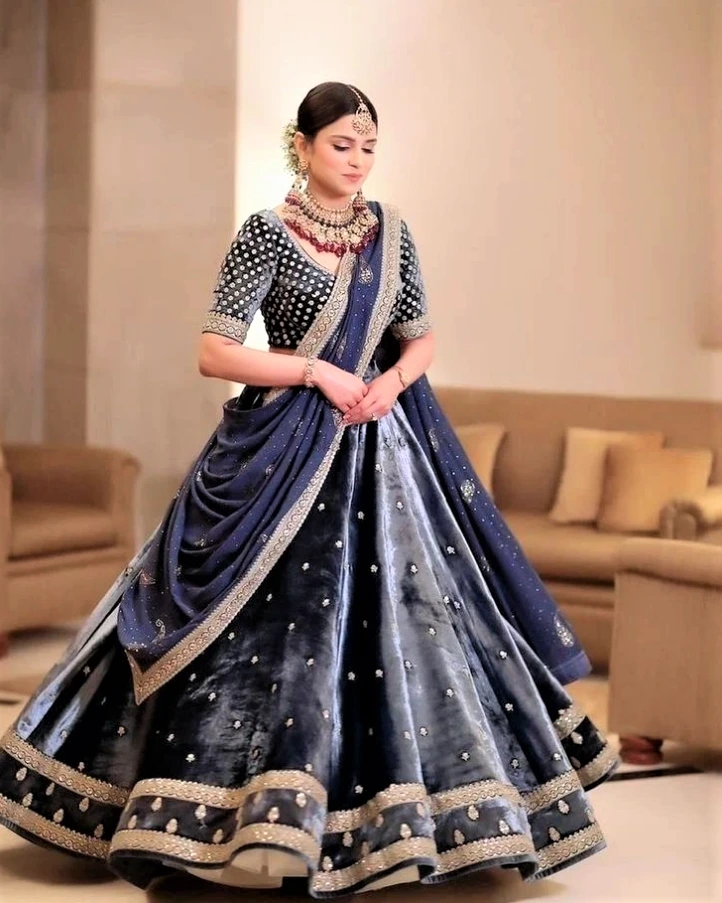 blue lehenga engagement dress for bride 