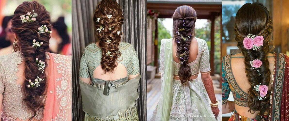 chic messy braid hairstyle for bride for lehenga