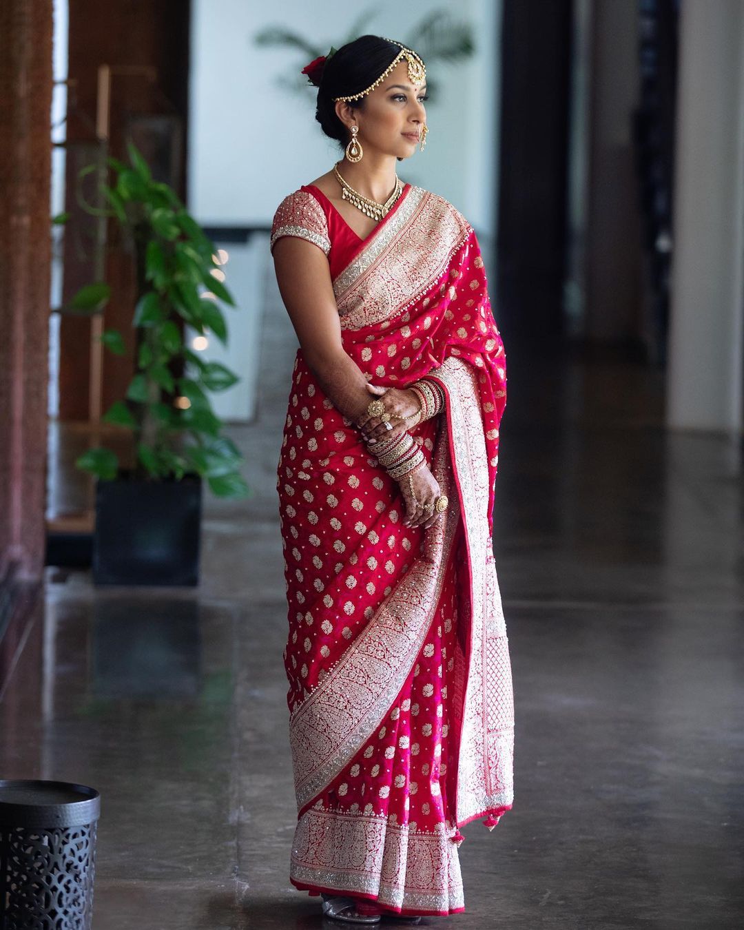 anita dongre designer red reception kanjivaram saree for bride 