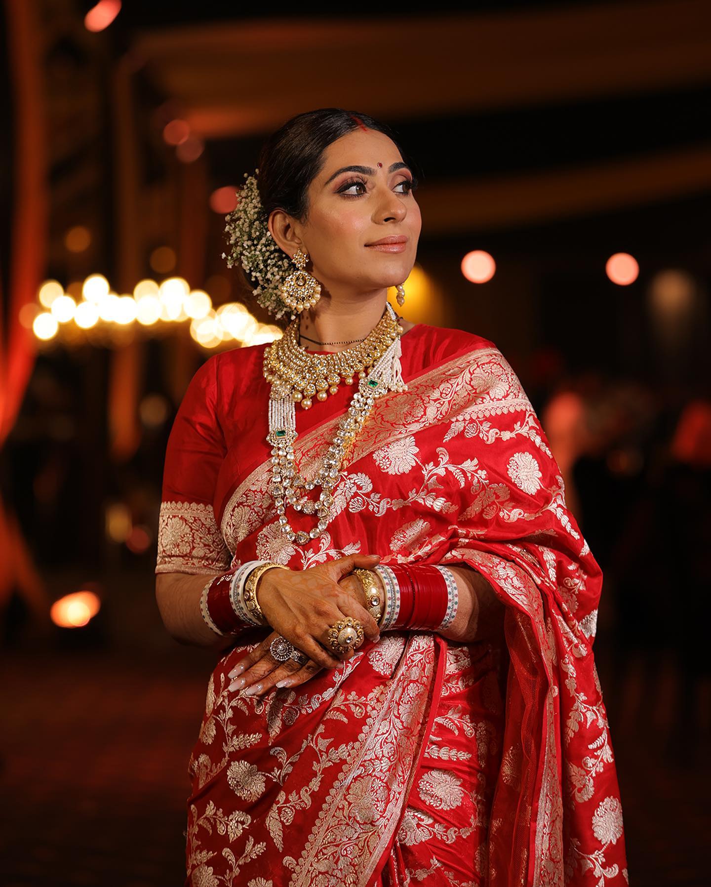 red silk saree for wedding with silver zari work