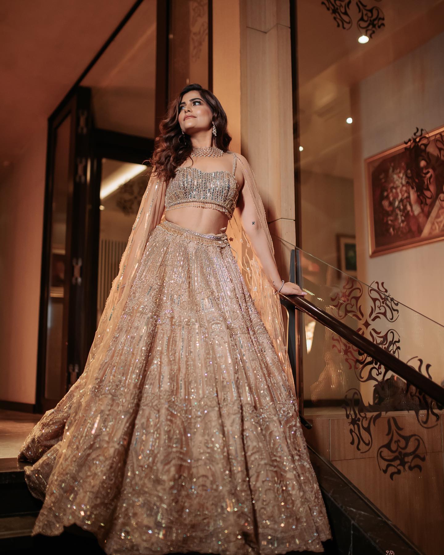 payal keyal designer golden bridal reception lehenga