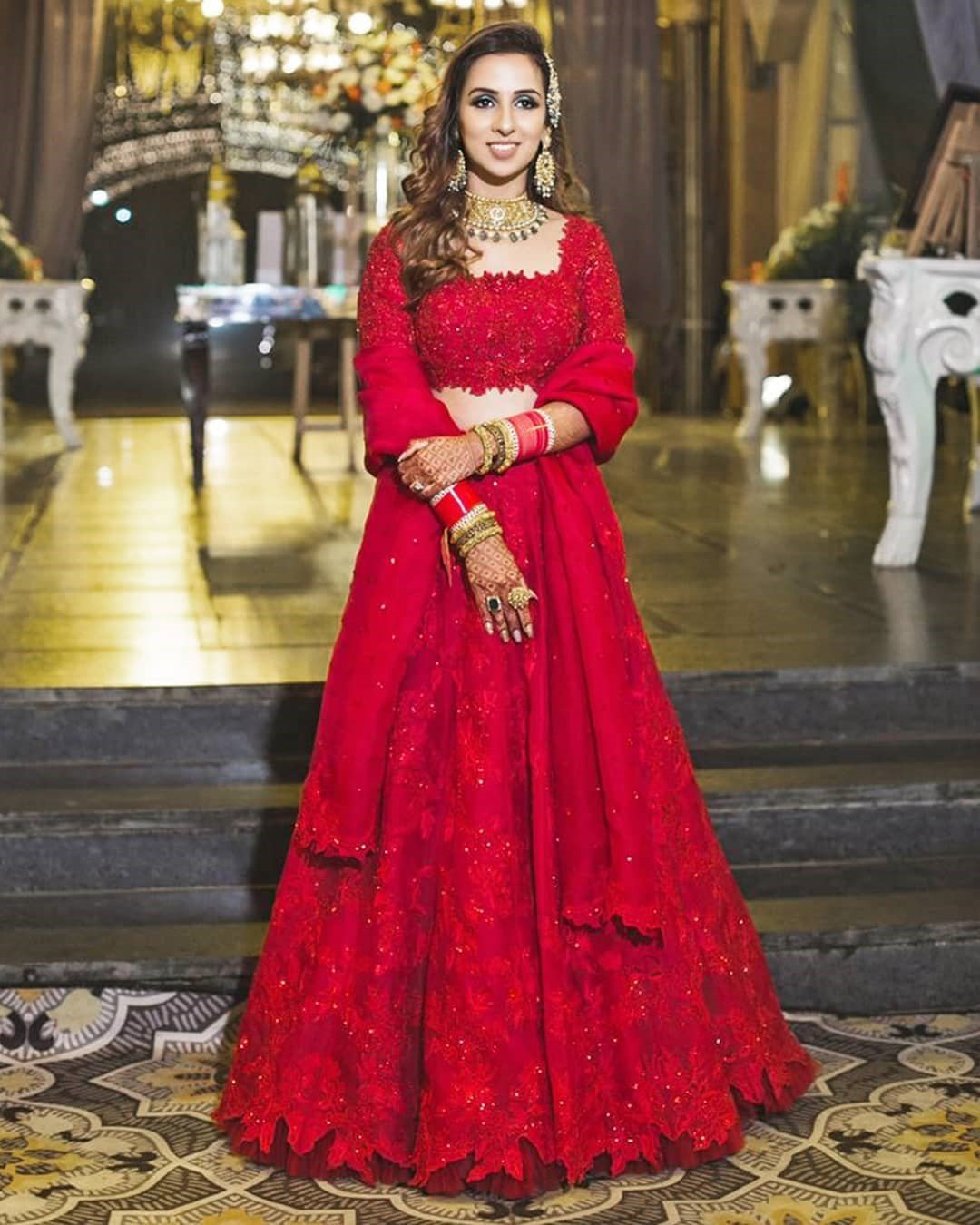 traditional and designer red lehenga for reception party
