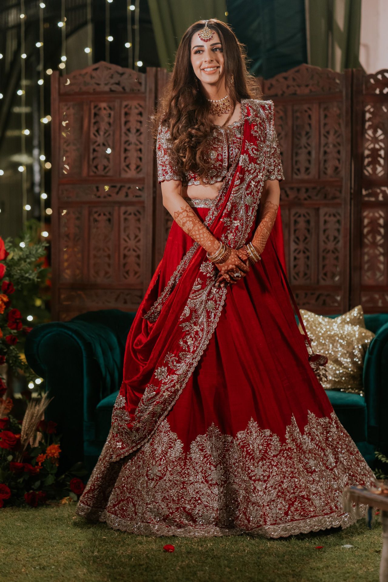 modern and designer red reception lehenga for bride 
