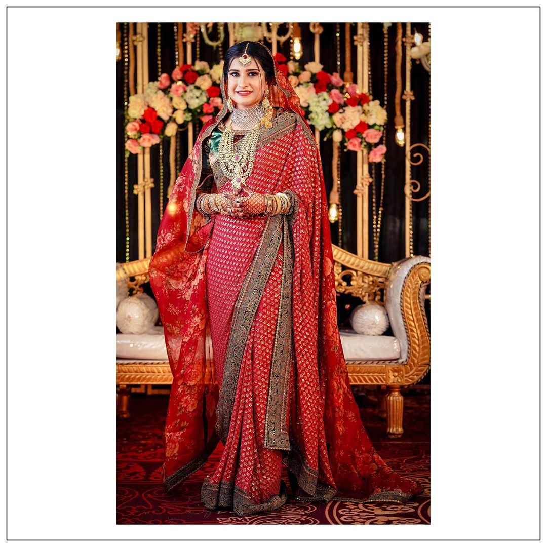 traditional designer red bridal reception sarees